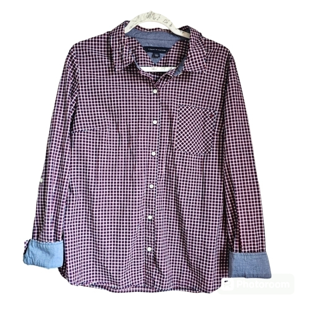 Tommy Hilfiger womens button down red white blue americana L